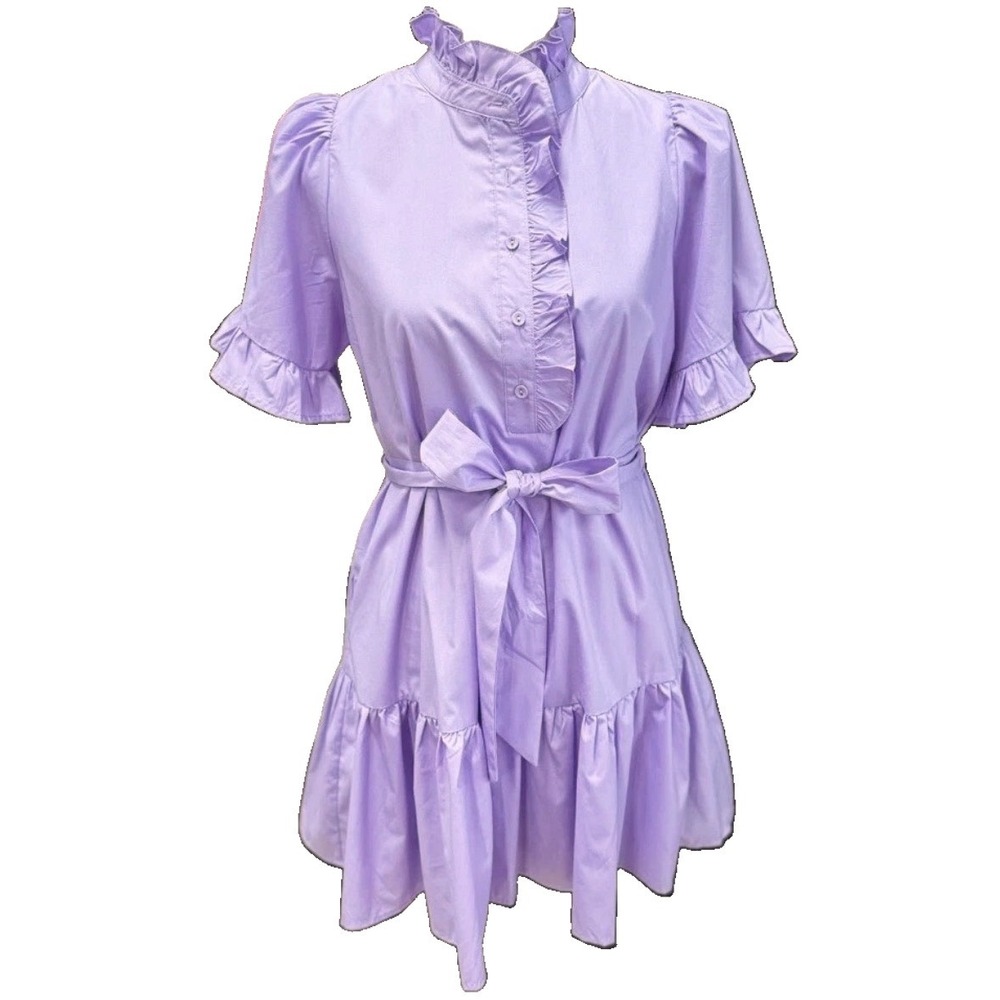 Mille Resort & Travel Dress Womens S Lavender 100% Cotton Ruffle Tiered